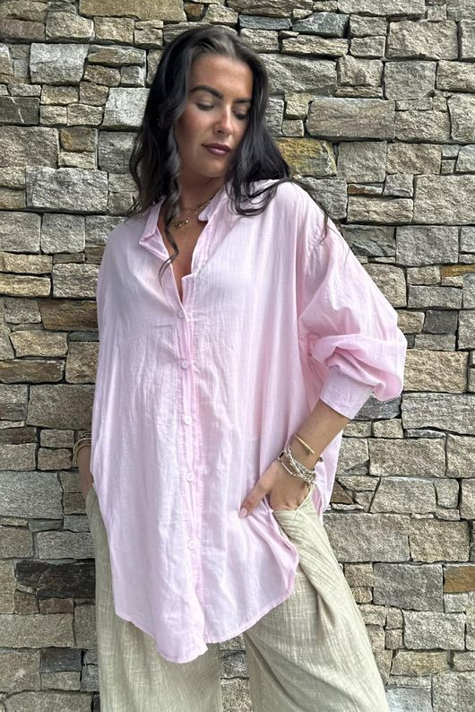 Shayle Indian Cotton Boyfriend Beach Shirt Sugar